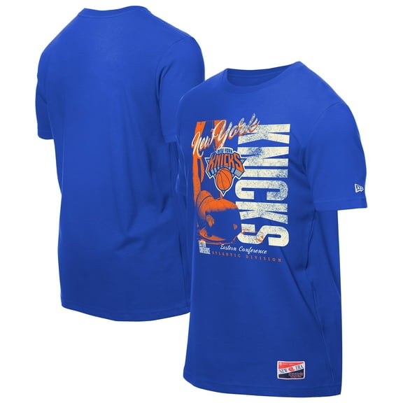 Men's-New Era  Blue New York Knicks Distressed Throwback Vintage Color Pack T-Shirt