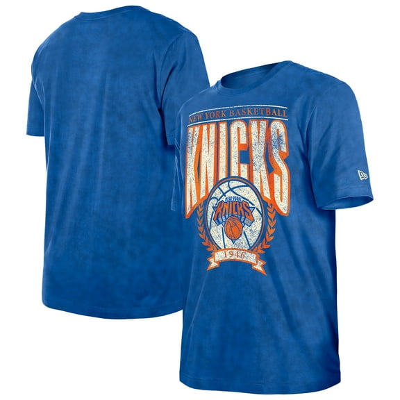 Men's New Era  Blue New York Knicks Throwback Vintage Boxy Mineral Wash T-Shirt