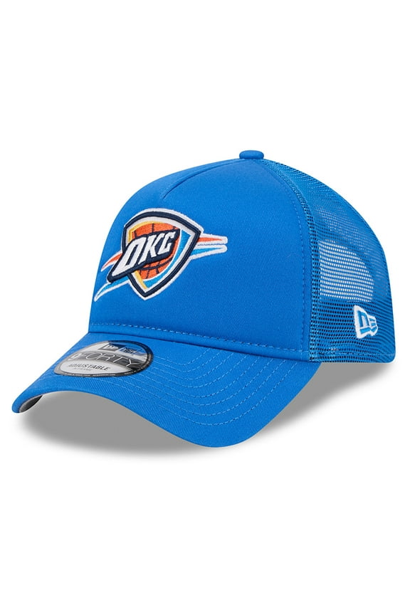 Men's New Era Blue Oklahoma City Thunder Core Logo Foam Front A-Frame 9FORTY Adjustable Trucker Hat