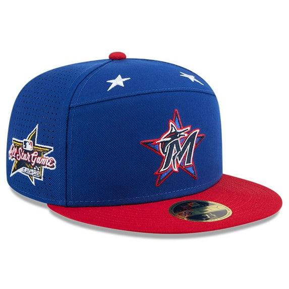 Men's New Era Blue/Red Miami Marlins 2025 MLB All-Star Game Workout Side Patch 59FIFTY Fitted Hat