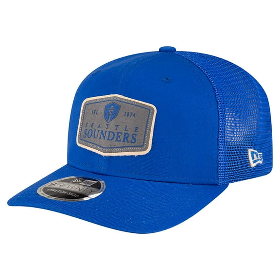 Men's New Era Blue Seattle Sounders FC Labeled 9SEVENTY Trucker Stretch-Snap Adjustable Hat
