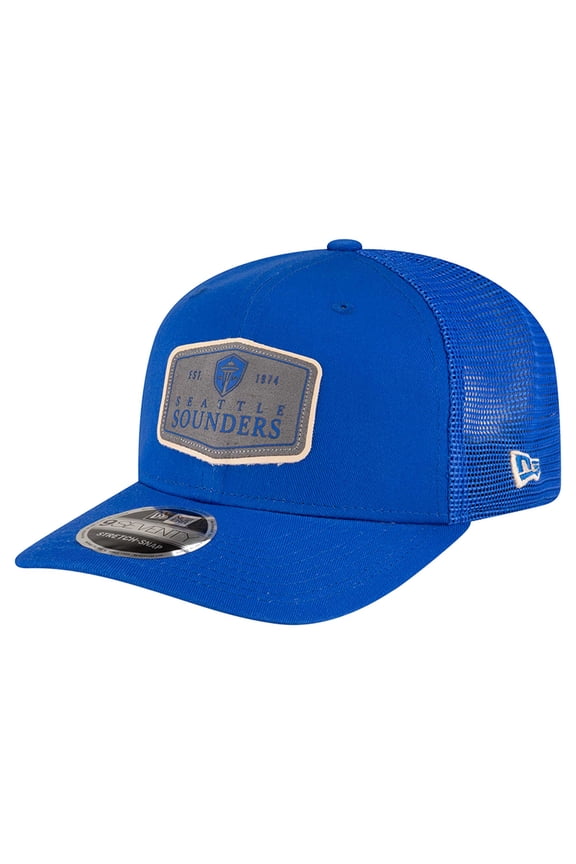 Men's New Era Blue Seattle Sounders FC Labeled 9SEVENTY Trucker Stretch-Snap Adjustable Hat
