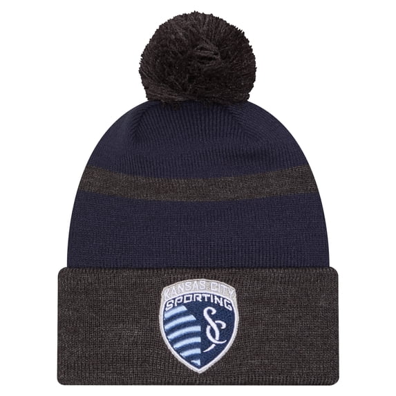 Men's-New Era Blue Sporting Kansas City 2025 Kickoff Cuffed Knit Hat with Pom