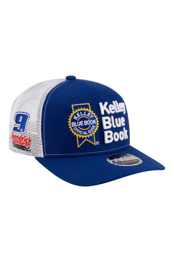 Men's New Era Blue/White Chase Elliott Kelly Blue Book 9SEVENTY Stretch-Snap Trucker Hat
