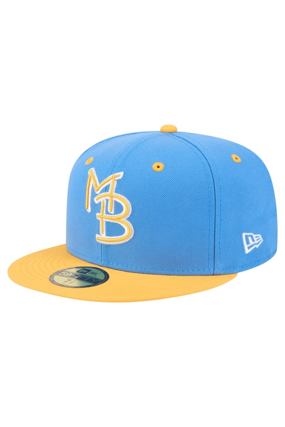 Men's-New Era Blue/Yellow Myrtle Beach Pelicans Authentic Collection 59FIFTY Fitted Hat