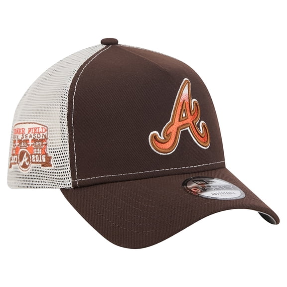 Men's New Era Brown Atlanta Braves Pumpkin Spice 9FORTY A-Frame Adjustable Trucker Hat