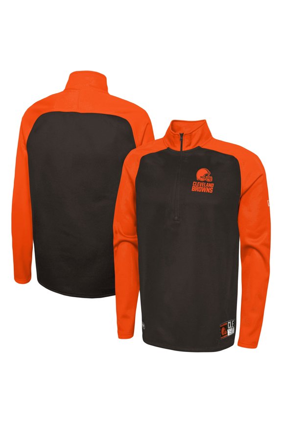 Men's New Era Brown Cleveland Browns Combine Authentic O-Line Raglan Half-Zip Jacket