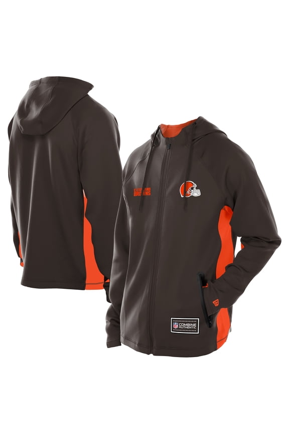 Men's New Era Brown Cleveland Browns Combine Authentic Raglan Scuba Full-Zip Hoodie