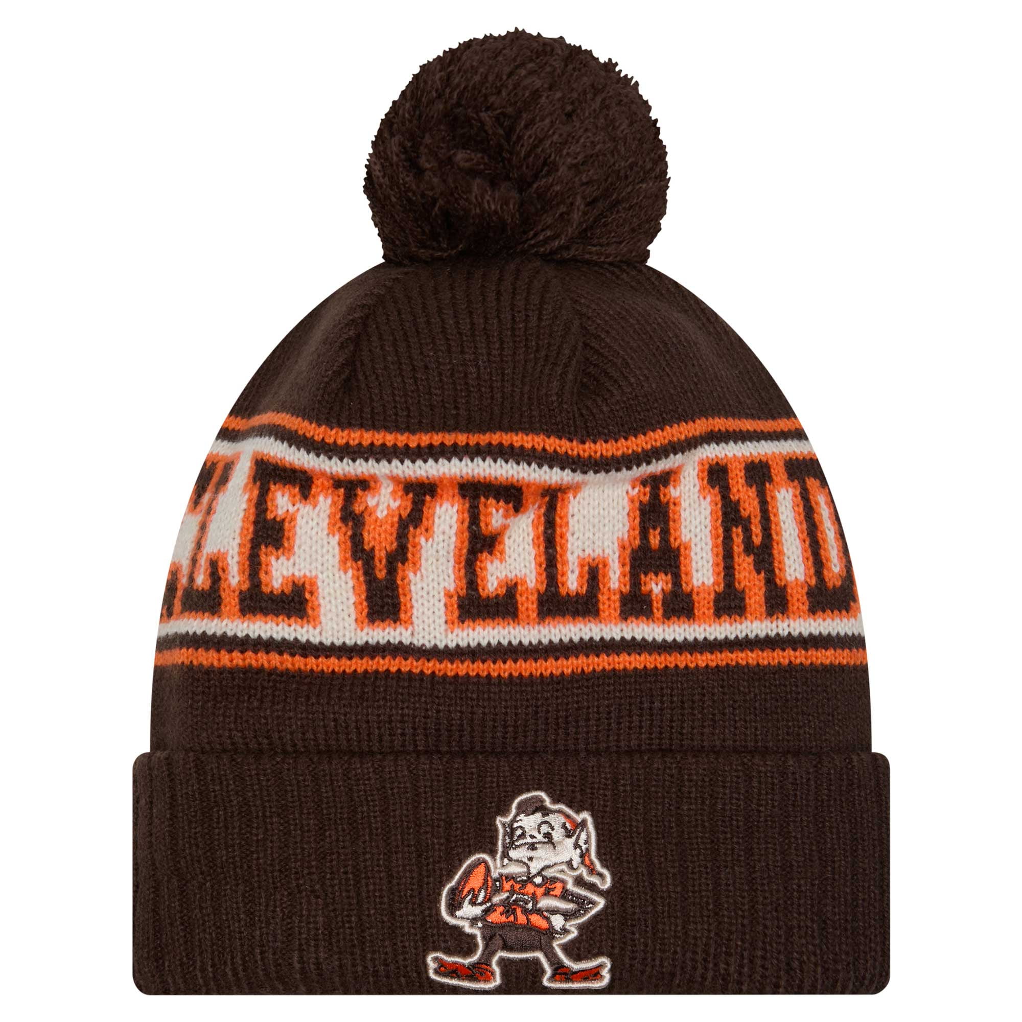 Men's New Era Brown Cleveland Browns Retro-Cuffed Knit Hat with Pom