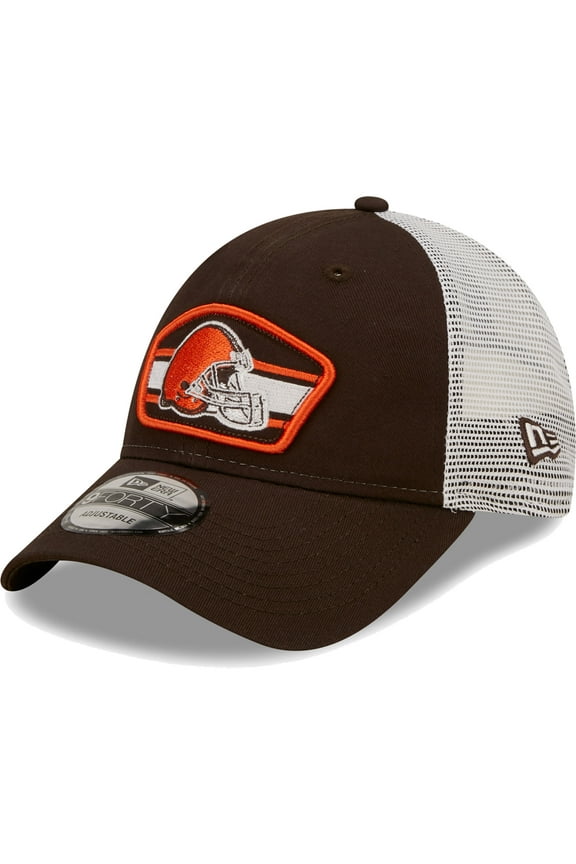 Men's New Era Brown/White Cleveland Browns Logo Patch Trucker 9FORTY Snapback Hat