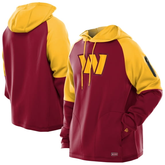 Men's New Era  Burgundy Washington Commanders Combine Authentic Color Block Raglan Pullover Hoodie