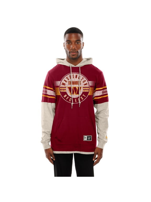 Men's New Era Burgundy Washington Commanders Twofer Layered Long Sleeve Hooded T-Shirt