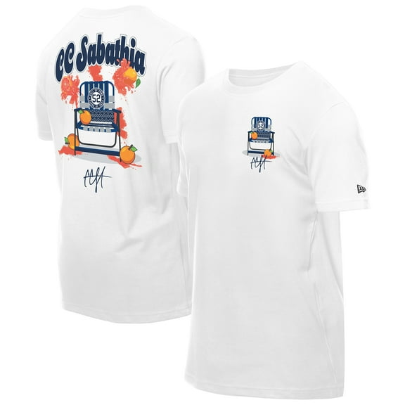 Men's New Era CC Sabathia White New York Yankees 2025 National Baseball Hall of Fame Grapefruit Chair T-Shirt
