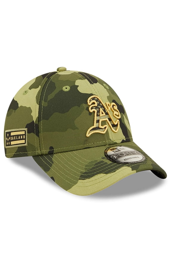 Men's New Era Camo Oakland Athletics 2022 Armed Forces Day 9FORTY Snapback Adjustable Hat