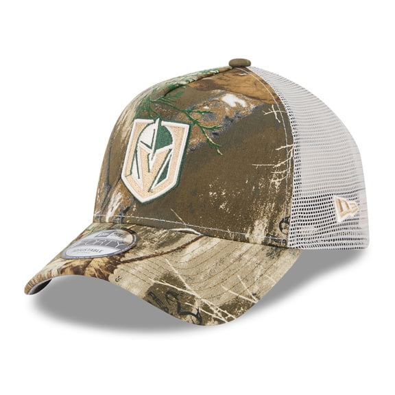 Men's New Era Camo Vegas Golden Knights Real Tree A-Frame 9FORTY Adjustable Trucker Hat