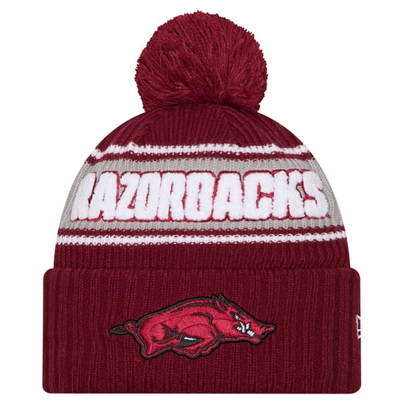 Men's New Era Cardinal Arkansas Razorbacks Bold Cuffed Knit Hat with Pom