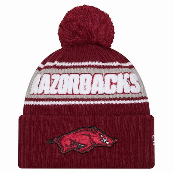 Men's New Era Cardinal Arkansas Razorbacks Bold Cuffed Knit Hat with Pom