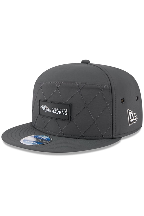 Men's New Era Charcoal Baltimore Ravens 2025 Sideline Cold Weather Split Panel 9FIFTY Snapback Hat