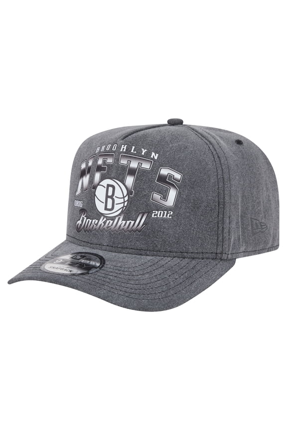 Men's New Era  Charcoal Brooklyn Nets Throwback Washed Pre-Curved 9FIFTY Snapback Hat