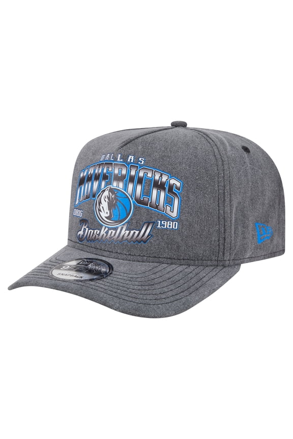 Men's New Era Charcoal Dallas Mavericks Throwback Washed Pre-Curved 9FIFTY Snapback Hat