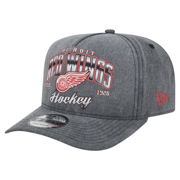 Men's New Era Charcoal Detroit Red Wings Throwback Washed A-Frame Pre-Curved 9FIFTY Snapback Hat