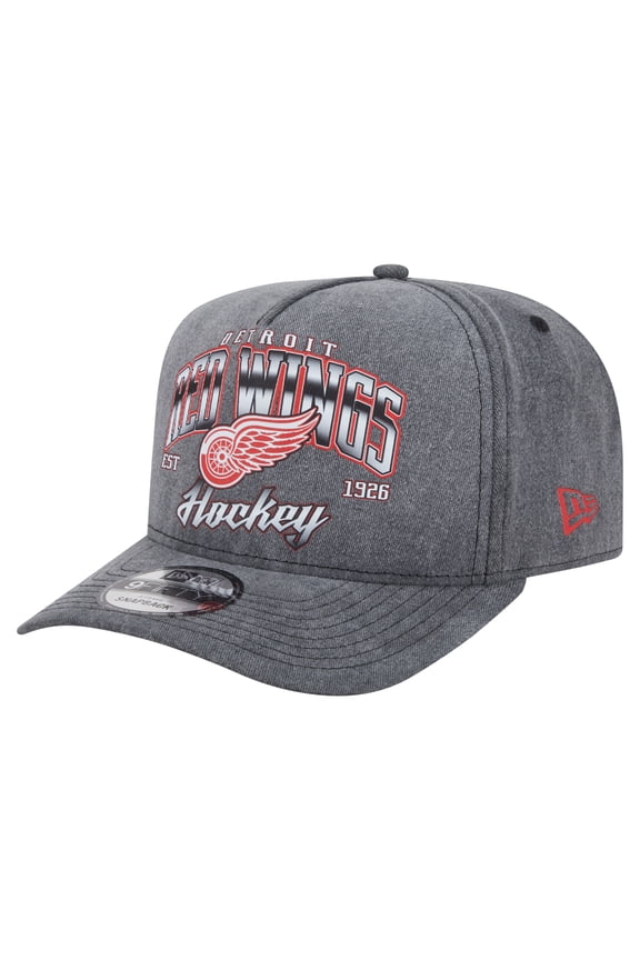Men's New Era Charcoal Detroit Red Wings Throwback Washed A-Frame Pre-Curved 9FIFTY Snapback Hat
