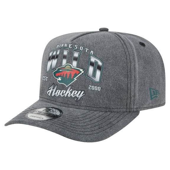 Men's New Era Charcoal Minnesota Wild Throwback Washed A-Frame Pre-Curved 9FIFTY Snapback Hat
