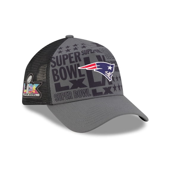 Men's New Era Charcoal New England Patriots Super Bowl LX 9FORTY A-Frame Trucker Adjustable Hat