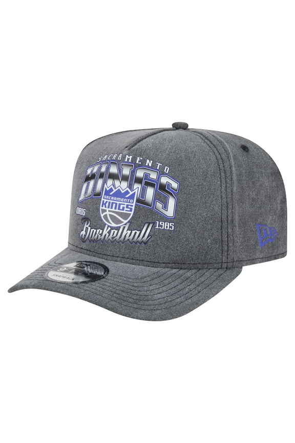 Men's New Era  Charcoal Sacramento Kings Throwback Washed Pre-Curved 9FIFTY Snapback Hat