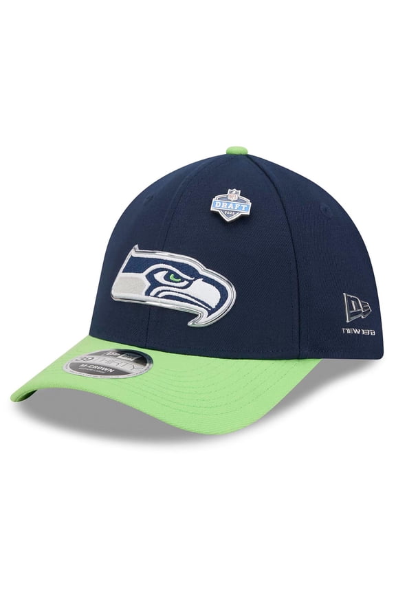 Men's New Era College Navy/Neon Green Seattle Seahawks 2026 NFL Draft 39THIRTY M-Crown Flex Hat