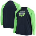 thumbnail image 1 of Men's New Era College Navy/Neon Green Seattle Seahawks Big & Tall League Raglan Long Sleeve T-Shirt, 1 of 3