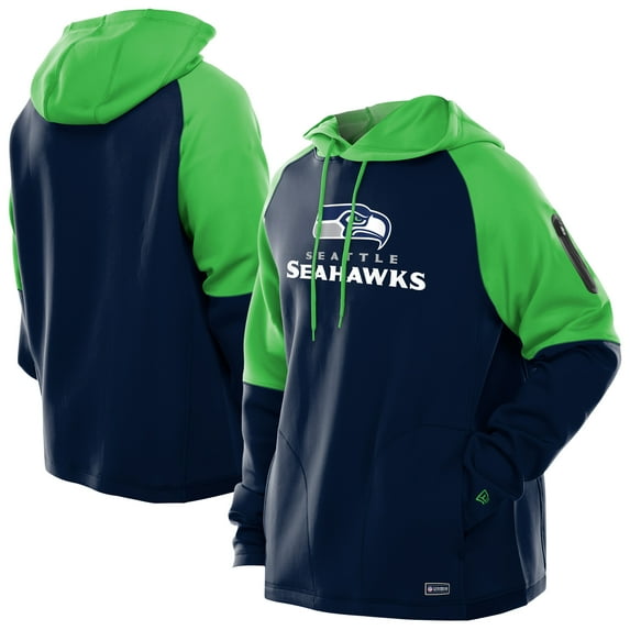 Men's New Era College Navy Seattle Seahawks Combine Authentic Color Block Raglan Pullover Hoodie