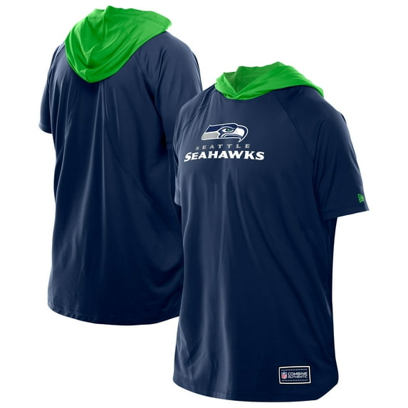 Men's New Era College Navy Seattle Seahawks Combine Authentic Hooded Raglan Short-Sleeve T-Shirt