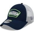 thumbnail image 1 of Men's New Era College Navy/White Seattle Seahawks Logo Patch Trucker 9FORTY Snapback Hat, 1 of 5