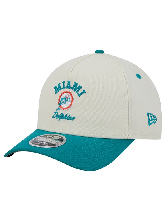 Men's New Era Cream/Aqua Miami Dolphins Throwback Arch 9FORTY A-Frame M-Crown Adjustable Hat