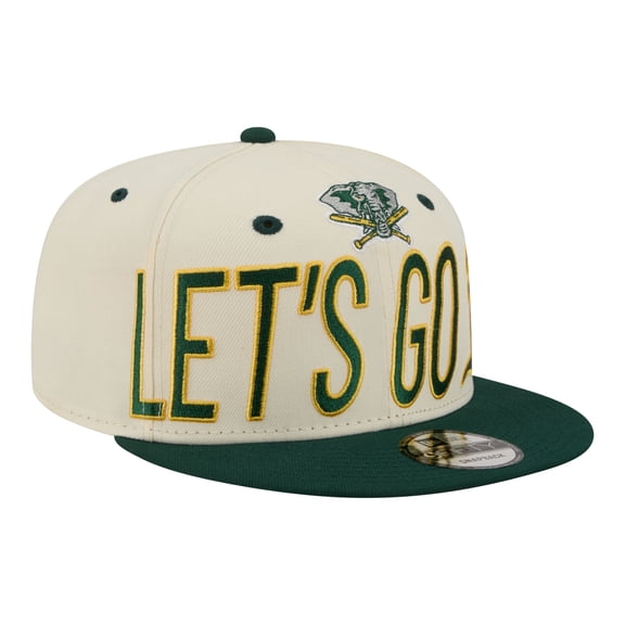 Men's New Era Cream Athletics Oversized Slogan 9FIFTY Snapback Hat