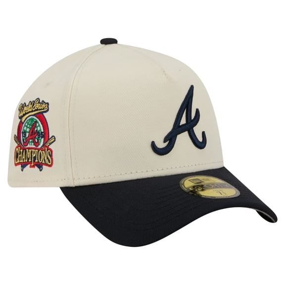 Men's New Era Cream Atlanta Braves Chrome A-Frame 59FORTY Fitted Hat