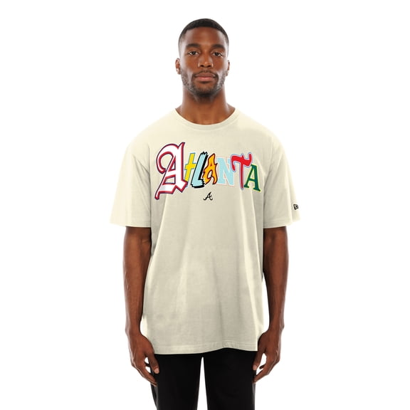 Men's New Era  Cream Atlanta Braves Ransom Note Oversized T-Shirt