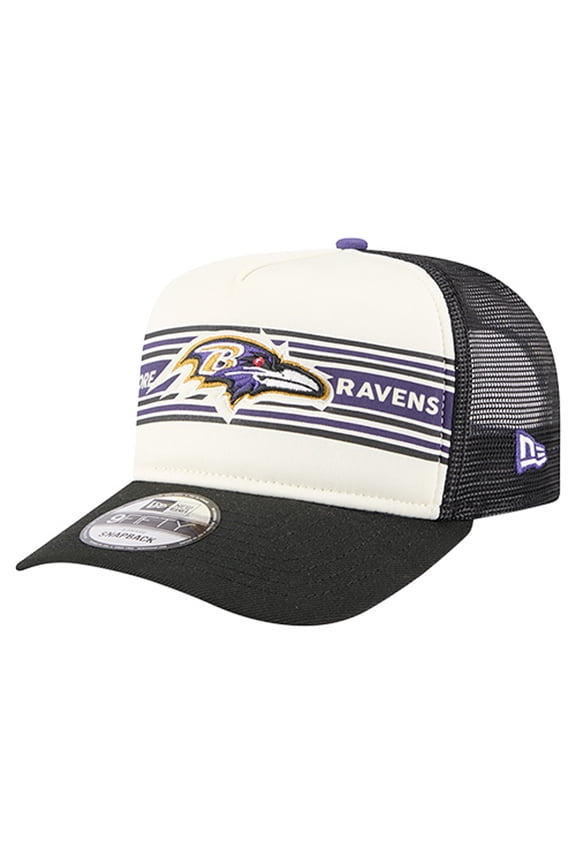 Men's New Era Cream/Black Baltimore Ravens Banner A-Frame 9FIFTY Trucker Snapback Hat