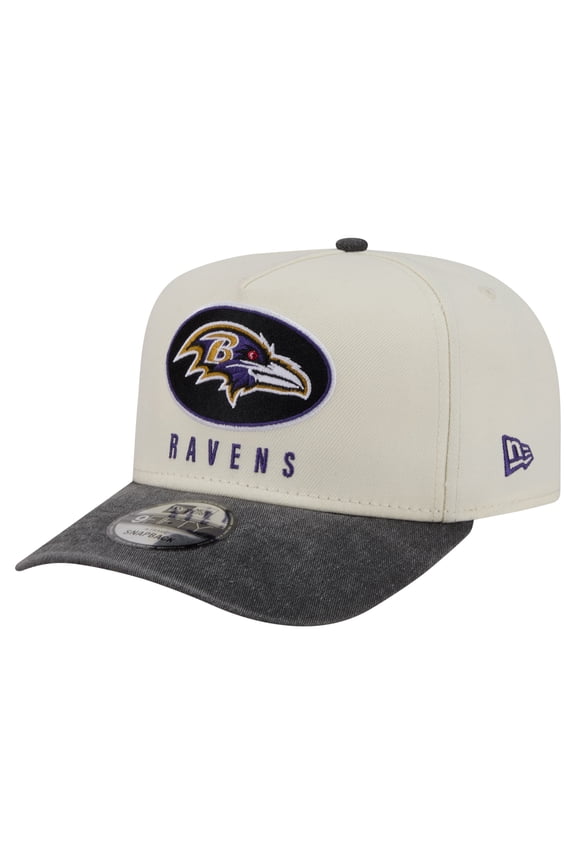 Men's New Era  Cream/Black Baltimore Ravens Washed A-Frame 9FIFTY Snapback Hat