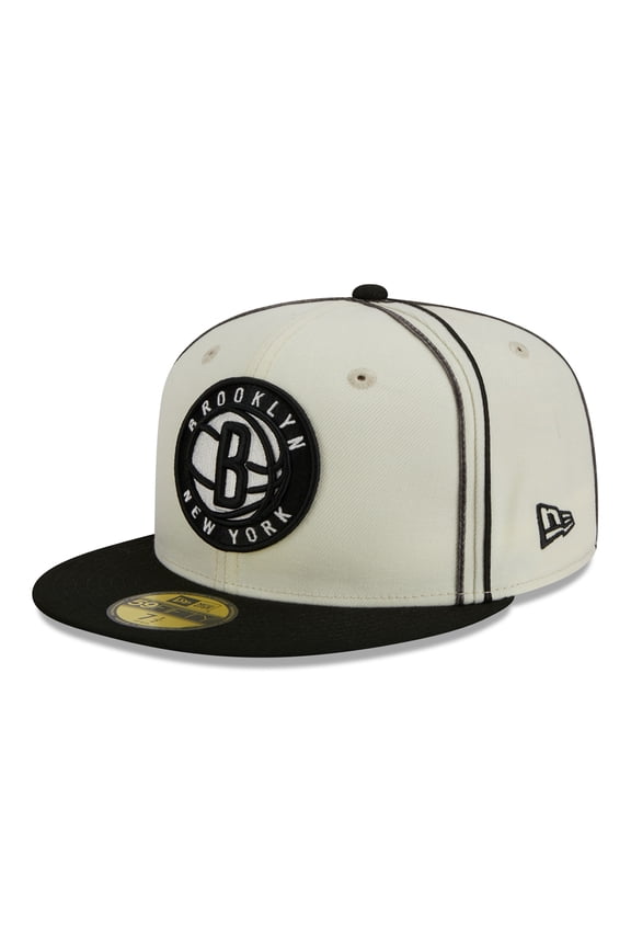 Men's New Era Cream/Black Brooklyn Nets Piping 2-Tone 59FIFTY Fitted Hat