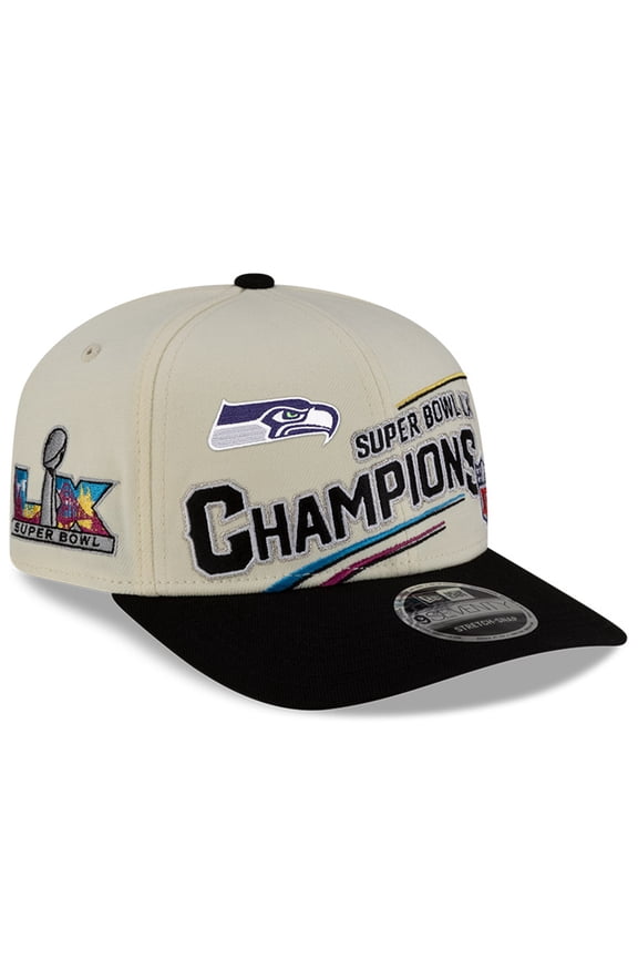 Youth New Era Cream/Black Seattle Seahawks Super Bowl LX Champions Locker Room Trophy Collection 9SEVENTY Adjustable Hat