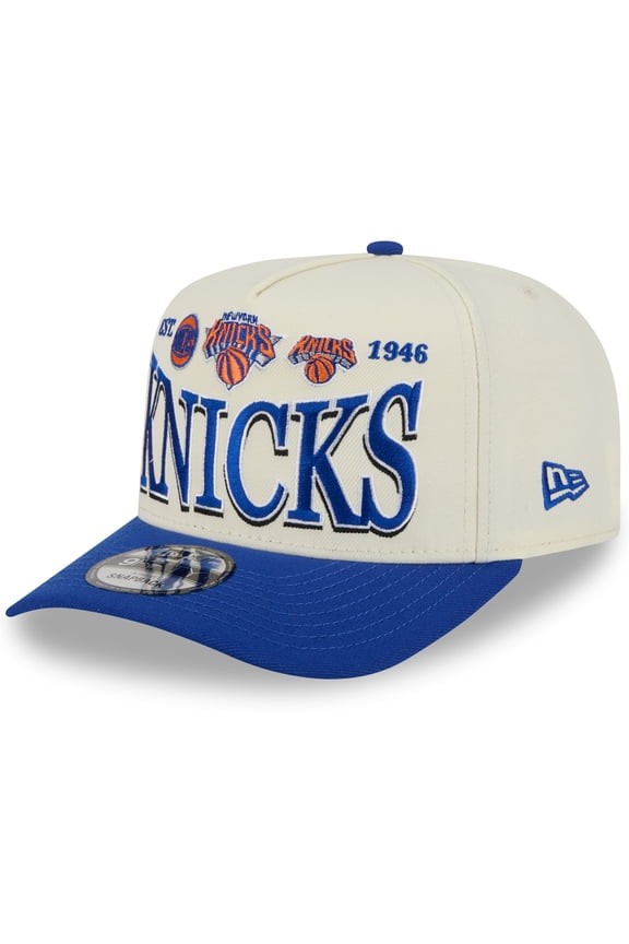 Men's New Era Cream/Blue New York Knicks 2026 NBA All-Star Game Stretched Text 9FIFTY A-Frame Snapback Hat