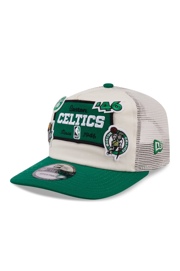 Men's New Era Cream Boston Celtics Layered Patch 19TWENTY Adjustable Hat