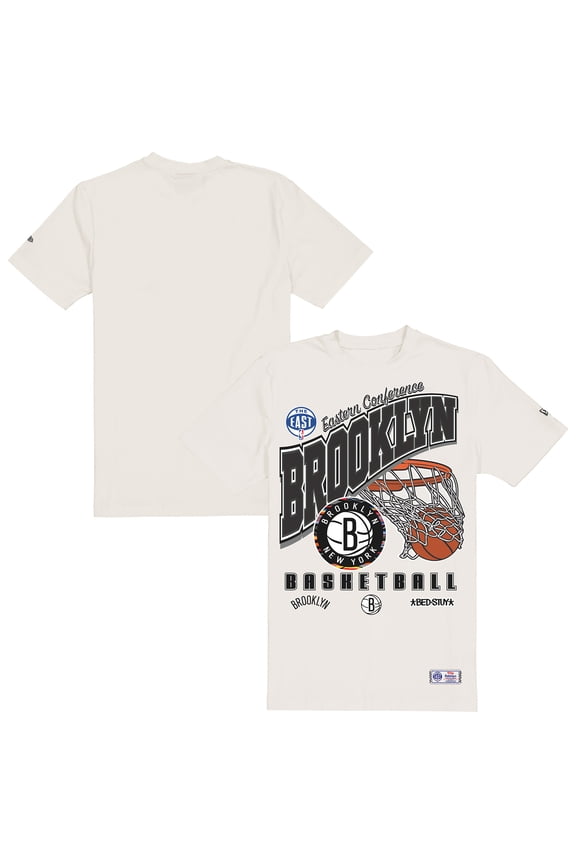 Men's New Era  Cream Brooklyn Nets Oversized City Edition Remix Vintage T-Shirt