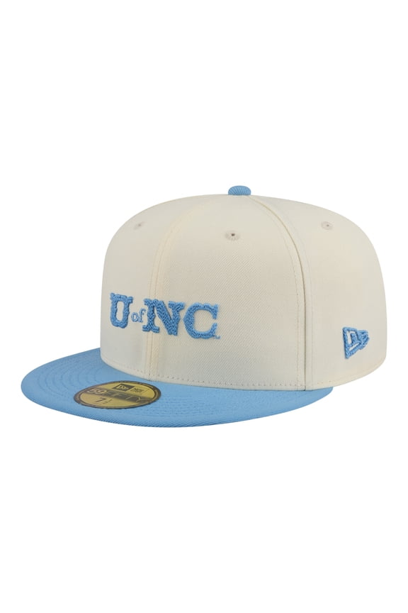 Men's New Era  Cream/Carolina Blue North Carolina Tar Heels Two-Tone Script 59FIFTY Fitted Hat