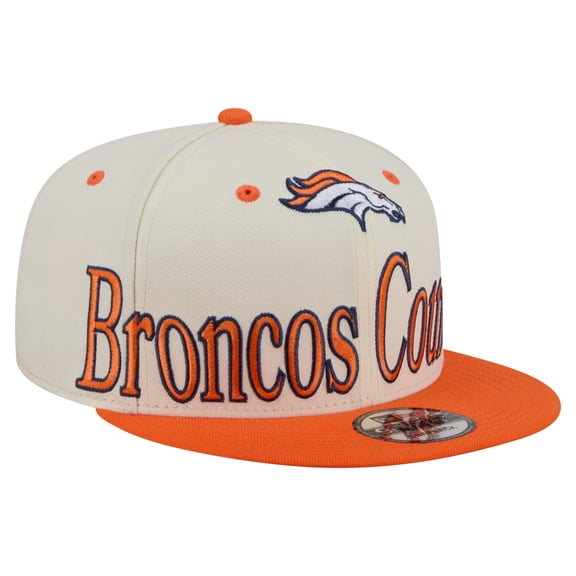 Men's New Era Cream Denver Broncos Oversized Slogan 9FIFTY Snapback Hat