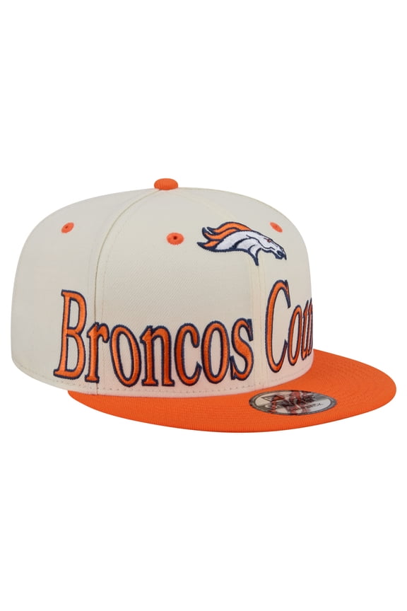 Men's New Era Cream Denver Broncos Oversized Slogan 9FIFTY Snapback Hat