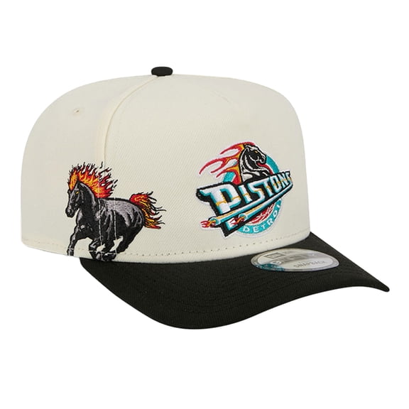 Men's New Era  Cream Detroit Pistons Illustrated Mascot 2-Toned Pre-Curved A-Frame 9FIFTY Adjustable Hat