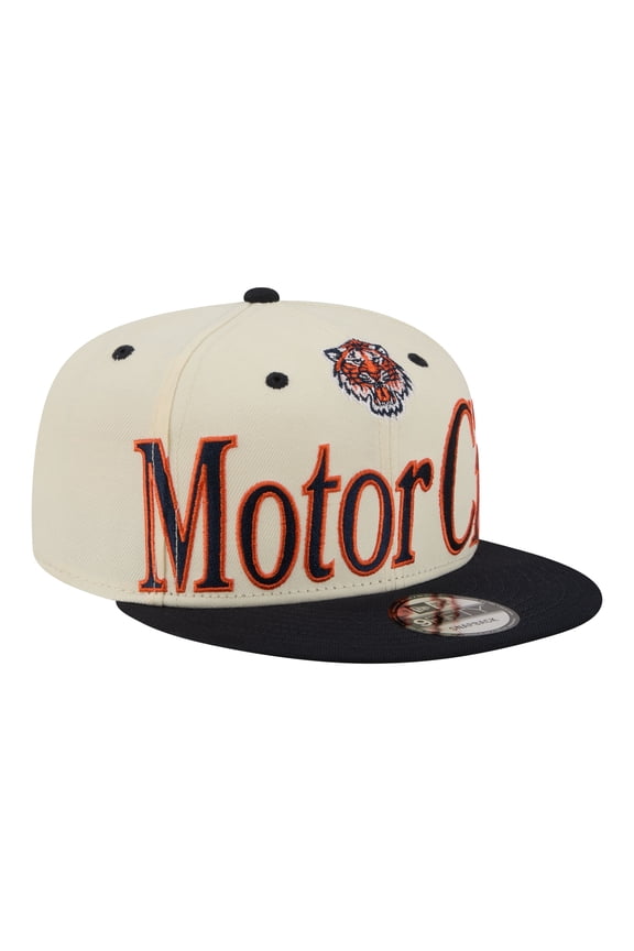 Men's New Era Cream Detroit Tigers Oversized Slogan 9FIFTY Snapback Hat